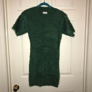 Fuzzy Furry Cozy Green Sweater Dress